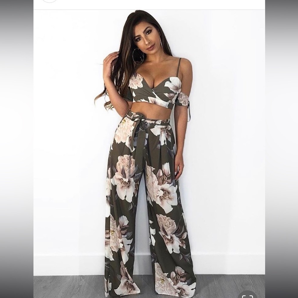 Floral wide leg pant set